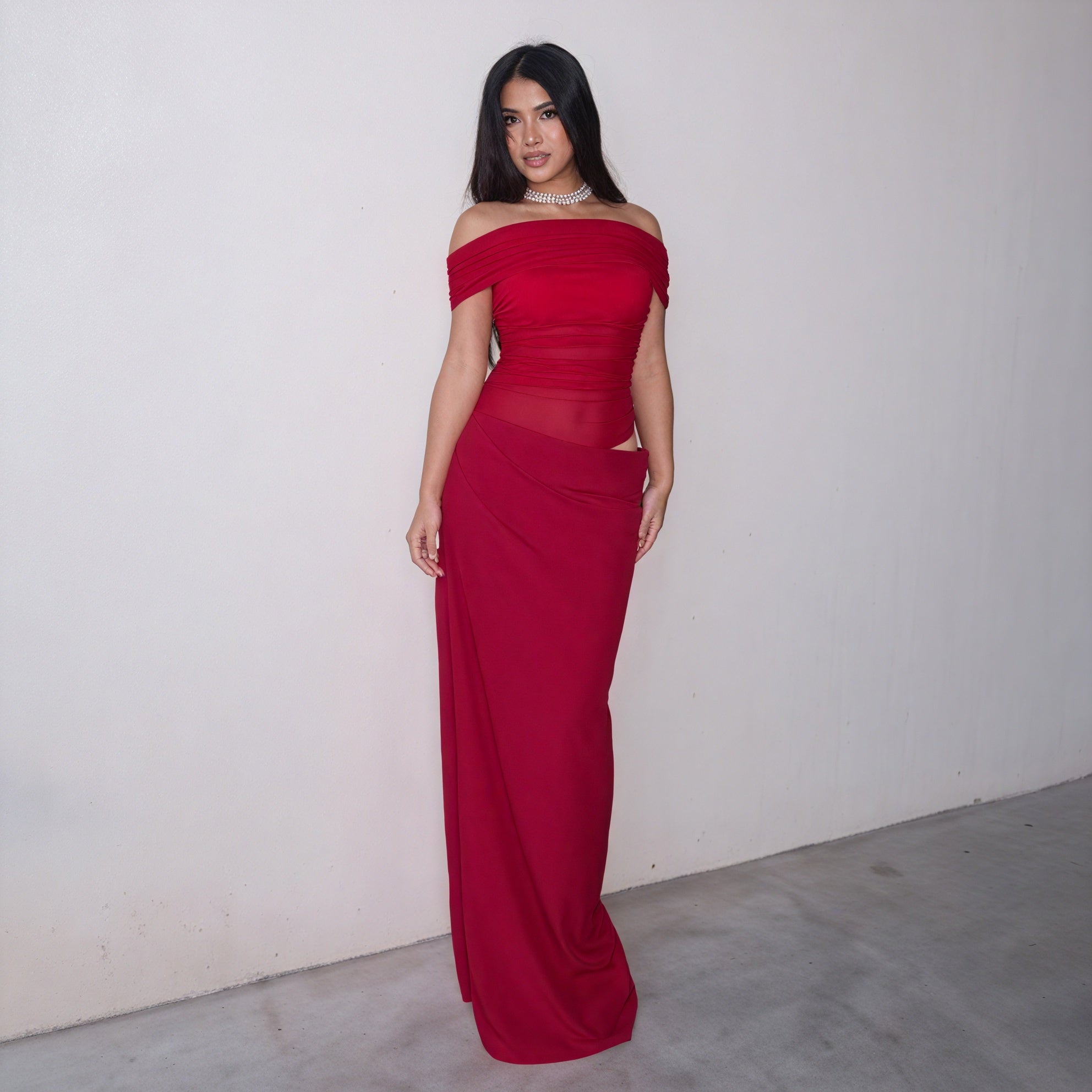 Damen Maxikleid Carmen-Ausschnitt Bodenlang mit Cut-Out Elegant-83596-2ecf24a1-0e15-457c-a1f1-ff95a69d095e