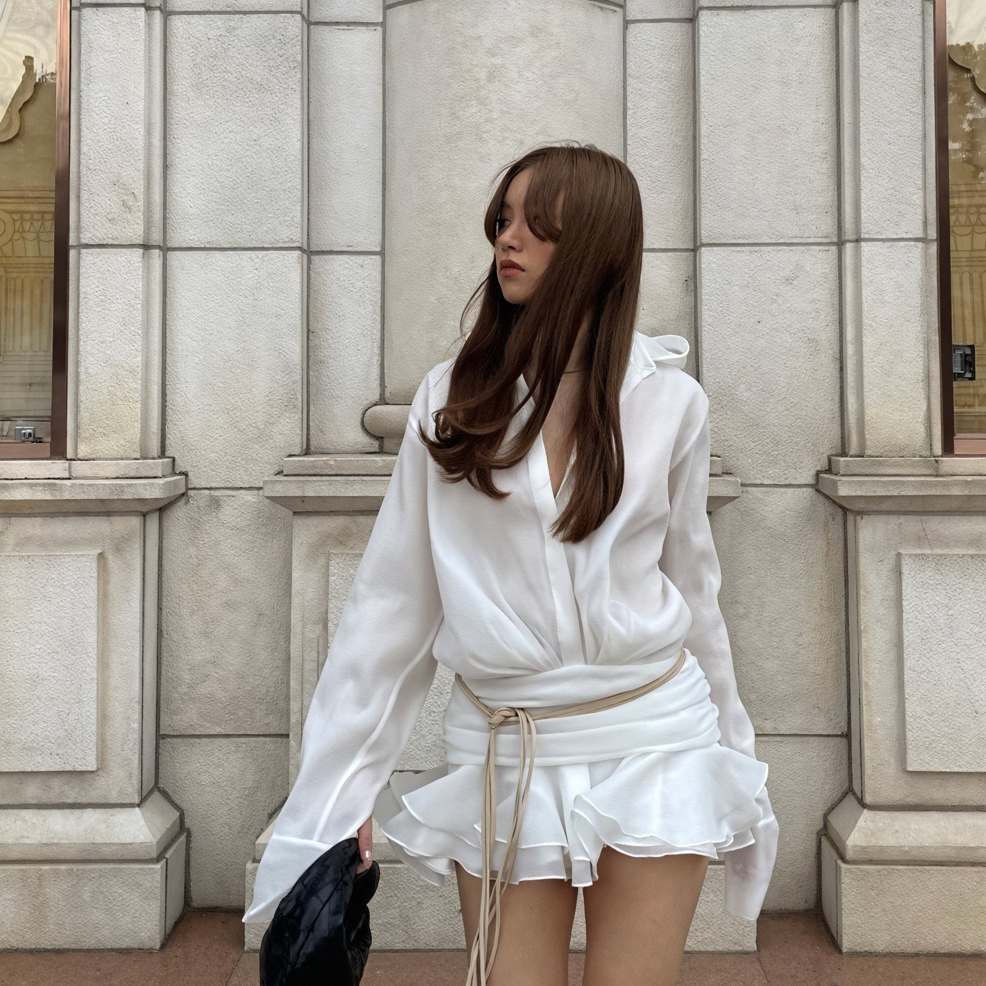 Damen Hemdblusenkleid Weiß Langarm mit Knopfleiste Elegant, AVA MODA-83661-e80965aa-d18f-466b-a5c8-d574a13e7d24