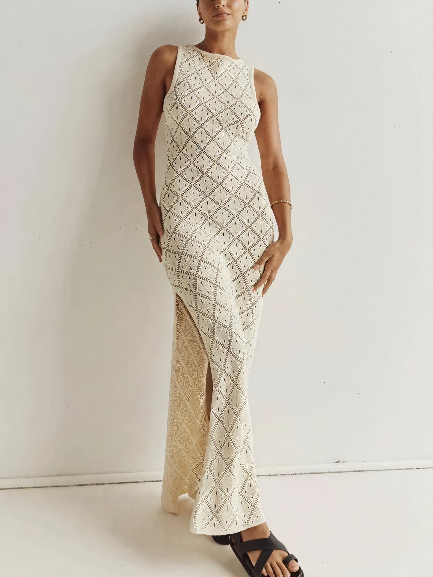 Damen Maxi-Strickkleid – Ärmellos, Offenes Netzdesign, Sommerlich-83712-d589210a-5e78-40b5-98f3-b1e641721359