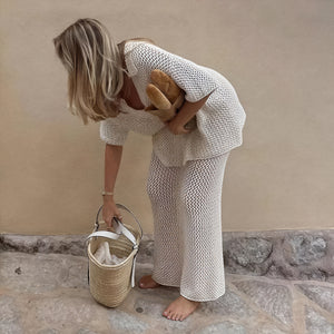 Damen Zweiteiler Strick-Set – Leichtes Hemd & Hose Loungewear-83778-2eb9767a-14a6-4d99-8a44-3811826ffc8f