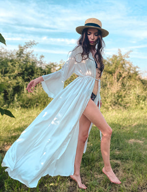 Damen Maxikleid – Fließend, Lange Ärmel, V-Ausschnitt, Bindegürtel-83779-821f39a8-0685-430b-9c39-ebb97ae52920