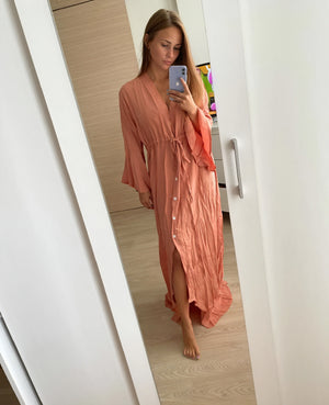 Damen Maxikleid – Fließend, Lange Ärmel, V-Ausschnitt, Bindegürtel-83779-e0e314f6-4368-438c-83e0-2816a03b194a