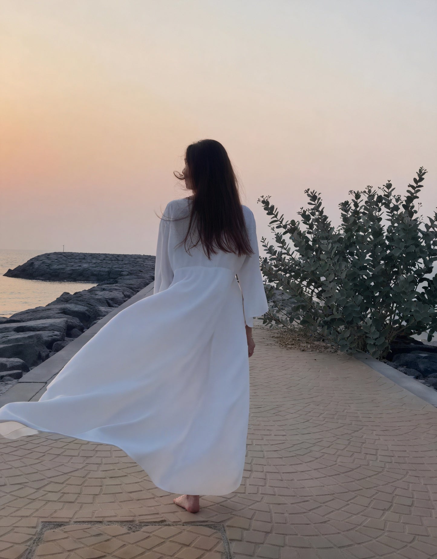 Damen Maxikleid – Fließend, Lange Ärmel, V-Ausschnitt, Bindegürtel-83779-1f5dbc40-b3ea-406d-b698-106ea836417d