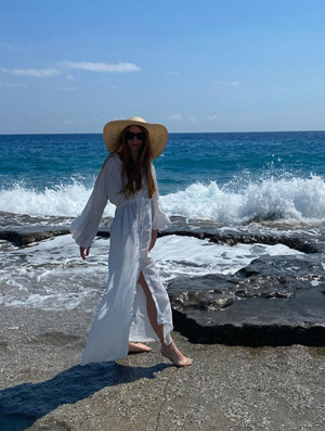 Damen Maxikleid – Fließend, Lange Ärmel, V-Ausschnitt, Bindegürtel-83779-1ac6fbb2-cd3b-4ae4-ac4d-e94d6a2162bd