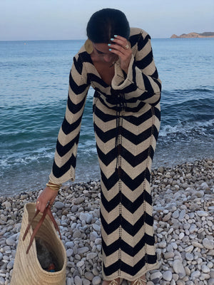 Damen Strickkleid – Chevron Muster, Langarm-83785-baf5a0cd-832a-465e-837d-3179e60ac924