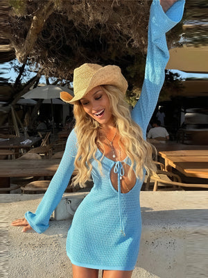 Damen Strickkleid – V-Ausschnitt, Bindedetail, Lange Ärmel, Offen-83802-f9df981d-338a-4f16-a574-6c164d63cb4a