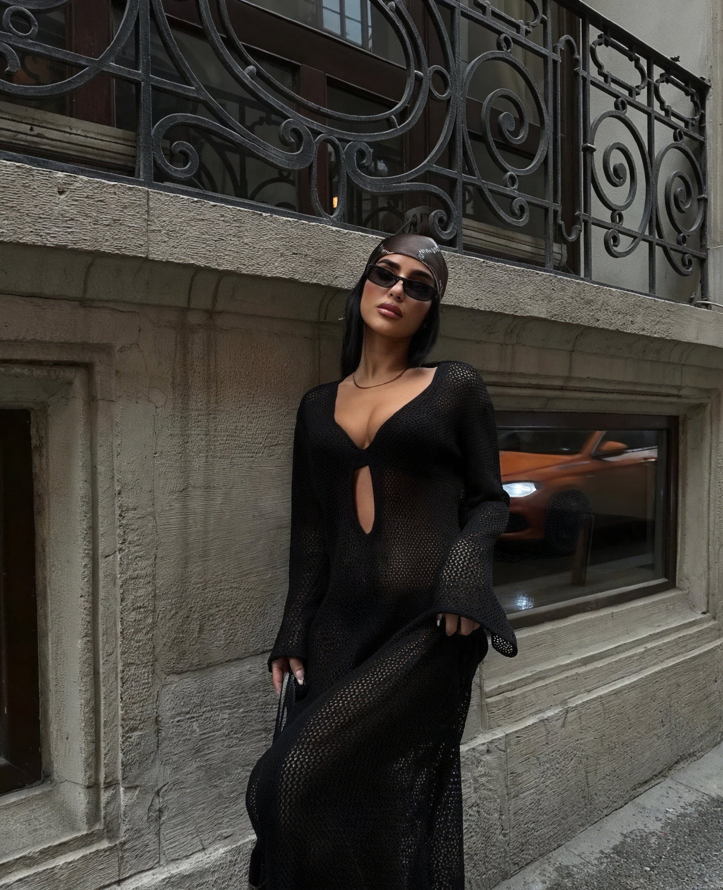 Damen Strickkleid – Sheer Maxi mit Cutout & Langarm-83803-c699fdfa-01b8-463f-b312-9eb6ee7dc234