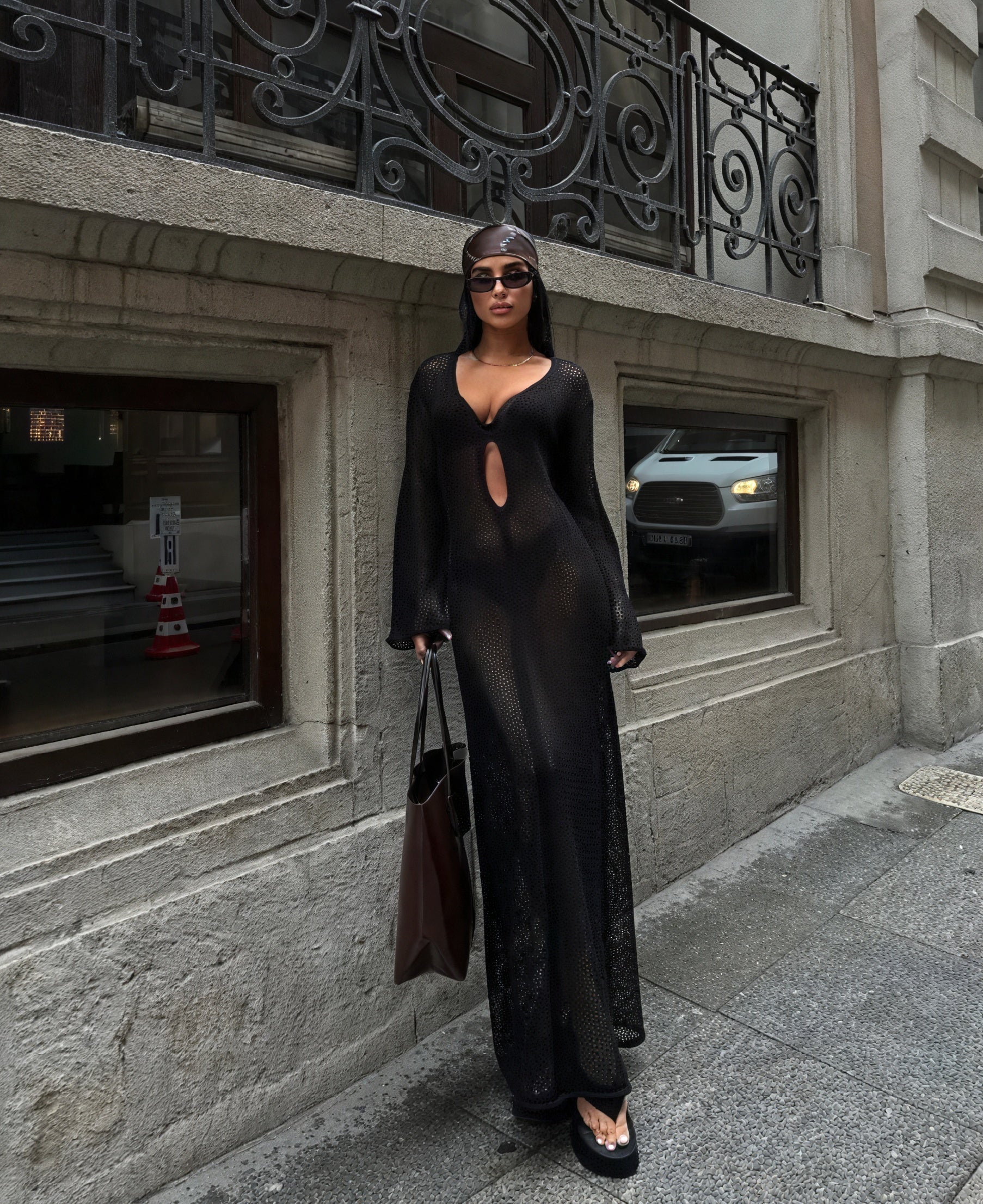 Damen Strickkleid – Sheer Maxi mit Cutout & Langarm-83803-352f5764-6a23-4789-86b7-2a255c022f80