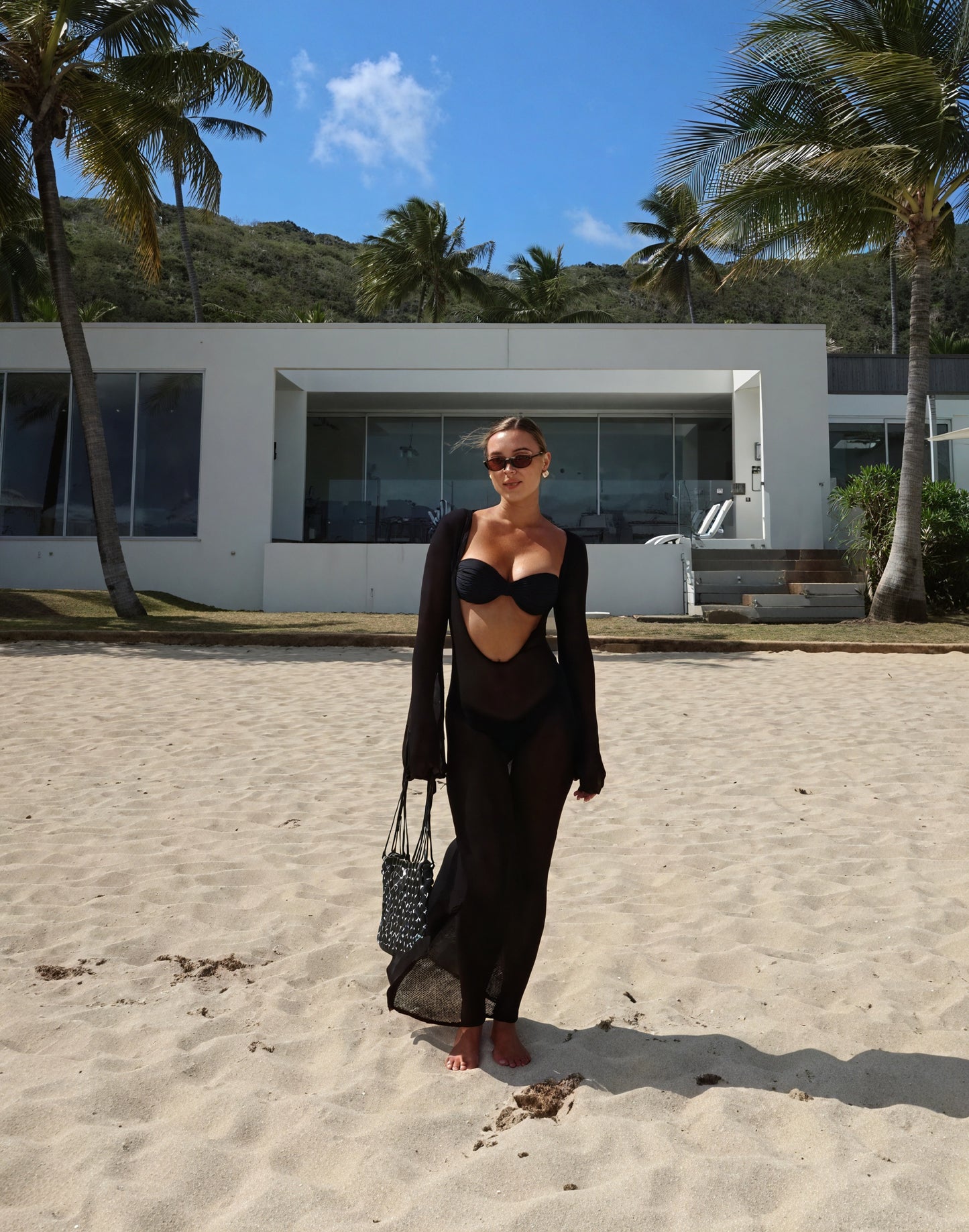 Damen Maxikleid – Transparenter Strick, Lange Ärmel, Leicht-83806-8d094a8b-3067-4ab1-a672-fe405129eca1