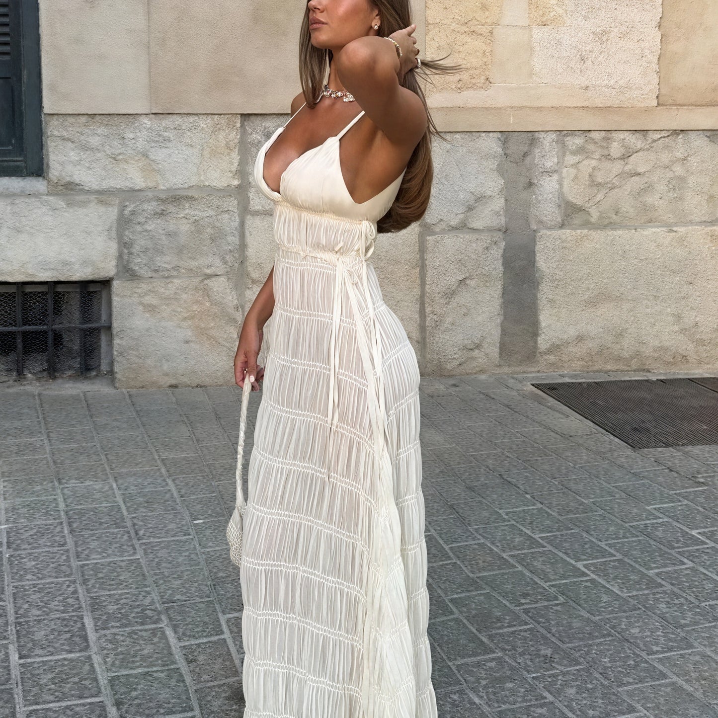 Damen Maxi-Kleid – Plissiert, Fließend, Spaghettiträger, Sommerlich-83811-0a72be21-1bf2-4f2e-99bc-15b6b2695502