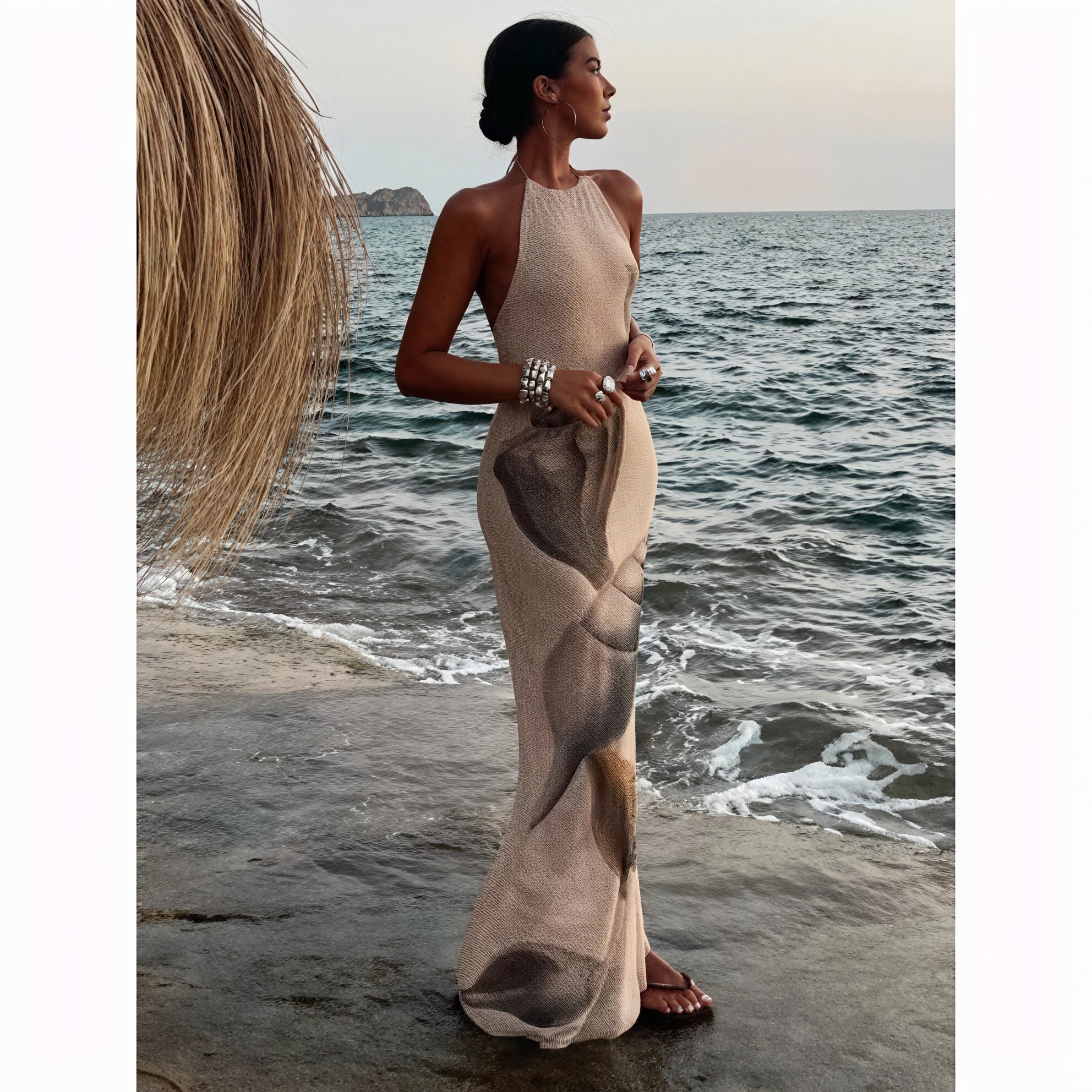 Damen Maxikleid – Halterneck, Einzigartiger Print, Strukturiert, Bodenlang, Leicht-83816-19811c5f-c13c-4134-8d7d-3b88331553a1