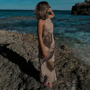 Damen Maxikleid – Halterneck, Einzigartiger Print, Strukturiert, Bodenlang, Leicht-83816-f9e47f60-6961-4a72-899d-1d20b7bc114b