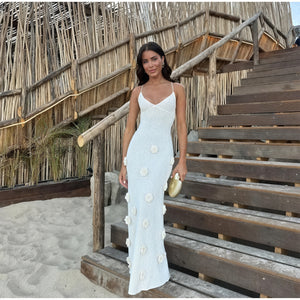 Damen Weißes Blumenkleid mit Blumenstickerei und Spaghettiträgern-83821-24d7256c-6723-4ac3-9e6c-bec8f15328bd