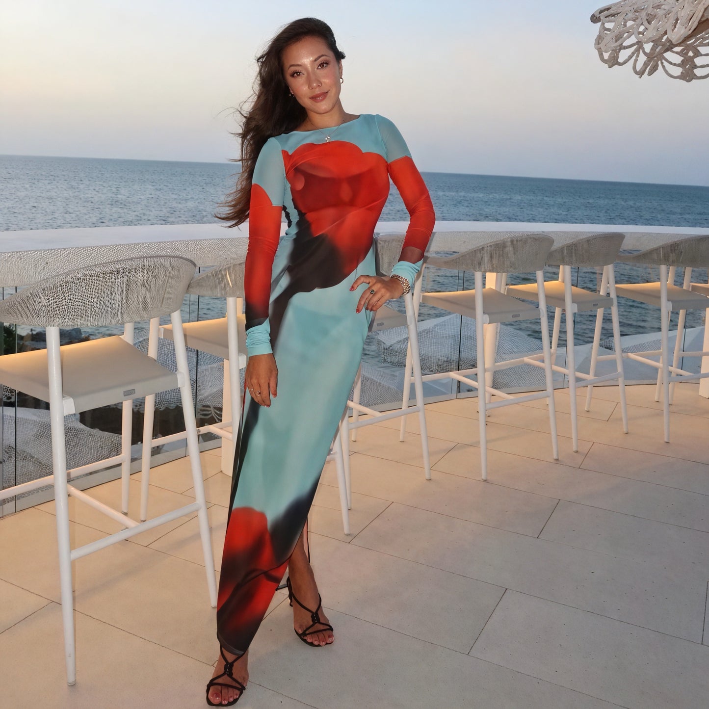 Damen Maxikleid – Langarm, Bunter Print, Bodenlang, AVA MODA-83850-63e419f8-2064-4b36-ba48-d5de17d647cc