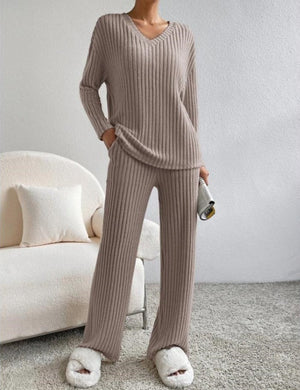 Weites Bein Loungewear Set - Rippstrick