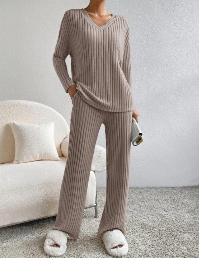 Weites Bein Loungewear Set - Rippstrick