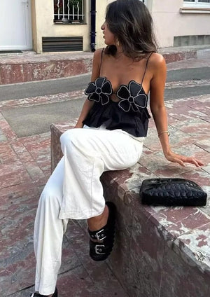 Flower Peplum Top - Halter Neck Detail