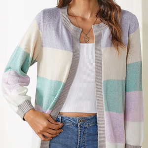 Damen Strickcardigan – Gestreiftes Color Block Design, Offene Front-74430-9738c155-0a4d-405d-b4e5-2f7035a5e7c6