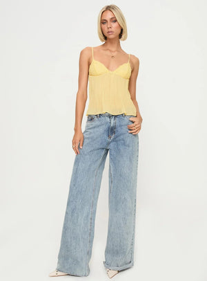 Damen Cami-Top Gelb mit Spitze und Plissée-83482-9926e77b-f9f8-4200-887c-733711704199