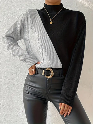 Damen Rollkragenpullover – Color Block Zopfstrick Design, AVA MODA-54586-1de2af94-c89d-4057-9082-9007e22d5d9f