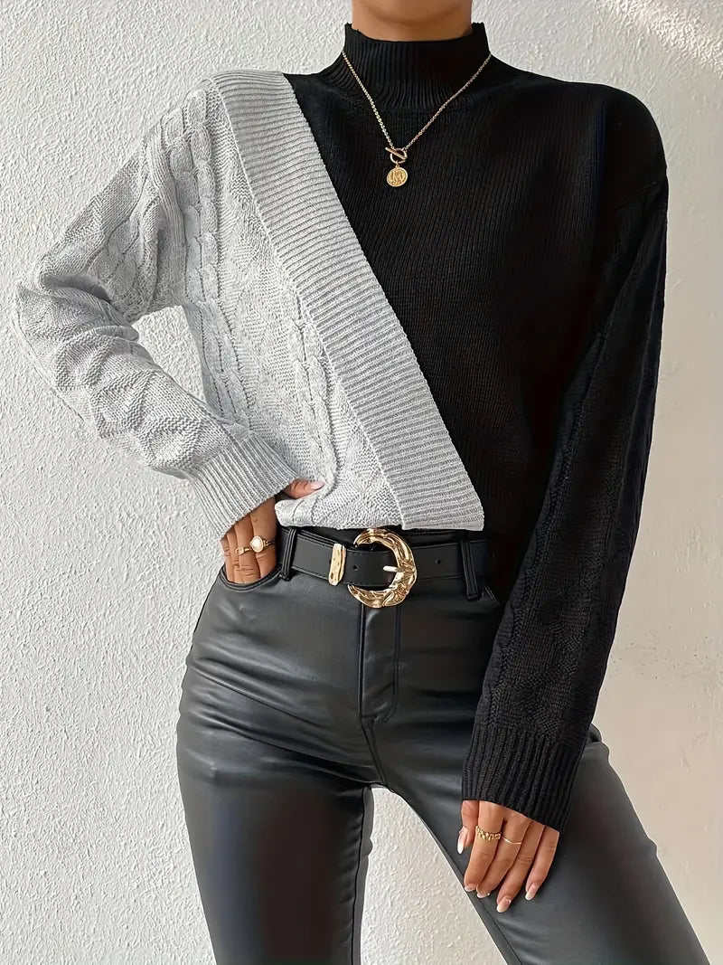 Damen Rollkragenpullover – Color Block Zopfstrick Design, AVA MODA-54586-1de2af94-c89d-4057-9082-9007e22d5d9f