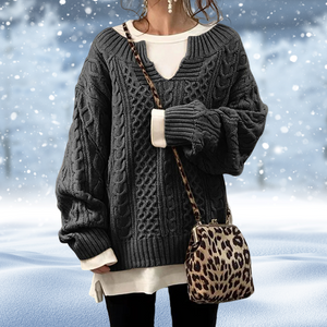 Damen Pullover – Grober Zopfstrick, V-Ausschnitt, Chunky Knit, Langarm-53262-f30cae20-b45f-4fc7-ae43-7cf0ae178071