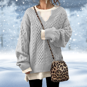 Damen Pullover – Grober Zopfstrick, V-Ausschnitt, Chunky Knit, Langarm-53262-7f336233-72f5-4bd7-868b-db2a9a508135