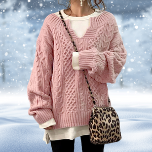 Damen Pullover – Grober Zopfstrick, V-Ausschnitt, Chunky Knit, Langarm-53262-498f32b6-086e-479b-9768-31e920504c96