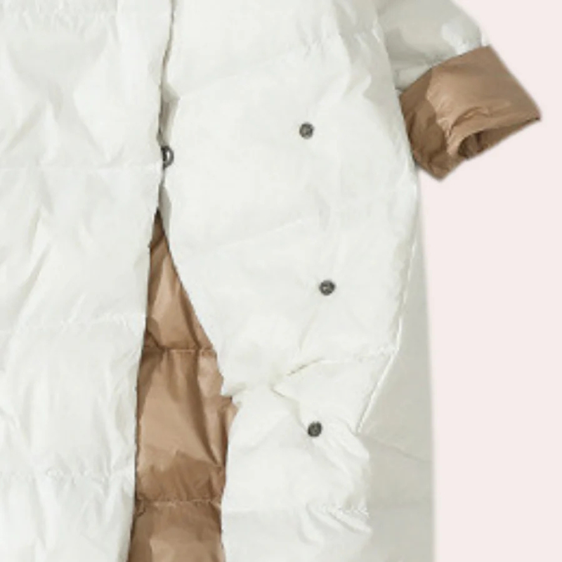 Damen Puffer Mantel – Zweifarbig, Oversize, Wadenlang, Hoher Kragen, Polyester-54885-58562551808330