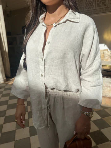 Damen Leinen Zweiteiler – Button-Down Hemd & Hose, lockere Passform-82126-a15c7c41-1828-43c7-ac0d-8868597baea5