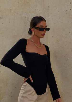 Ribbed Knit Top - Asymmetrical Hemline