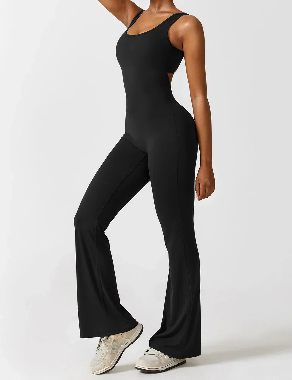 Damen Jumpsuit – Ärmellos, Offener Rücken, Schlaghose, Figurbetont, Dehnbar-83507-a6fe1854-a57e-44d4-b719-28a83807eda9