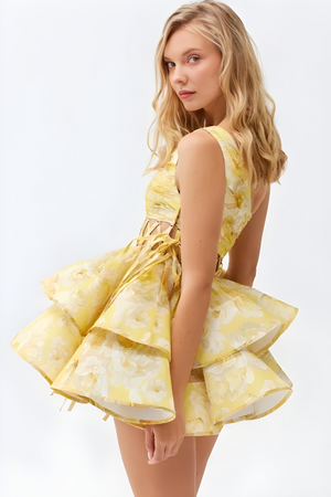 Damen Kleid – Blumen Print, One-Shoulder, Asymmetrischer Rüschen Saum-83680-aea732fb-9641-4c41-9e4d-0e0ffe742795