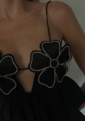 Flower Peplum Top - Halter Neck Detail