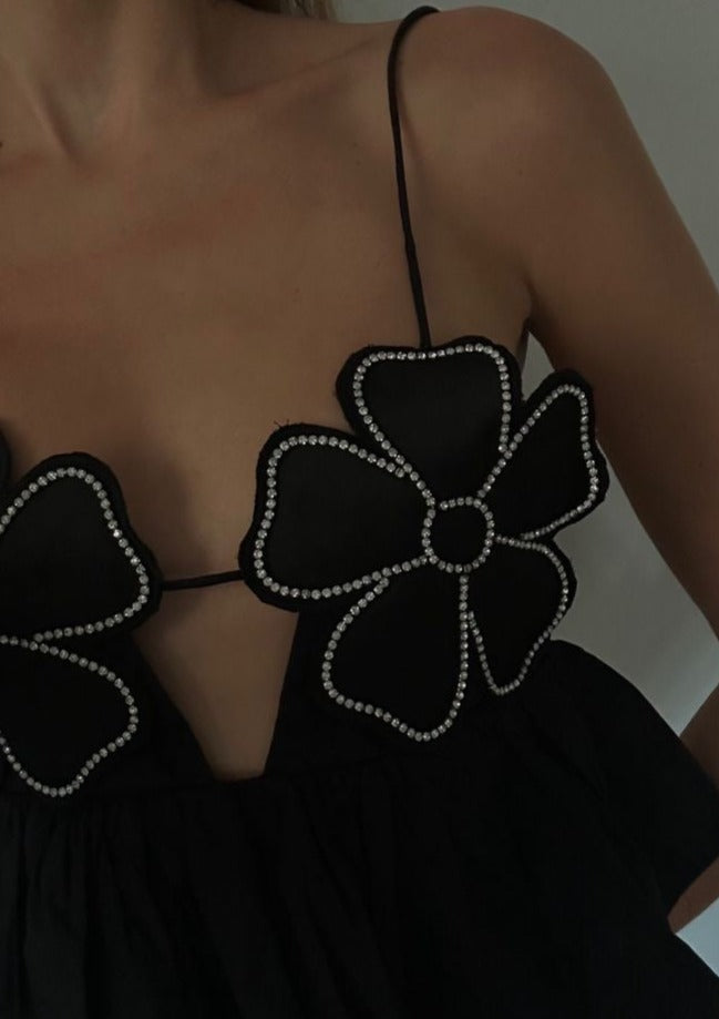 Flower Peplum Top - Halter Neck Detail
