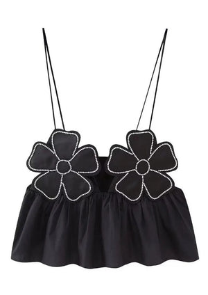 Flower Peplum Top - Halter Neck Detail