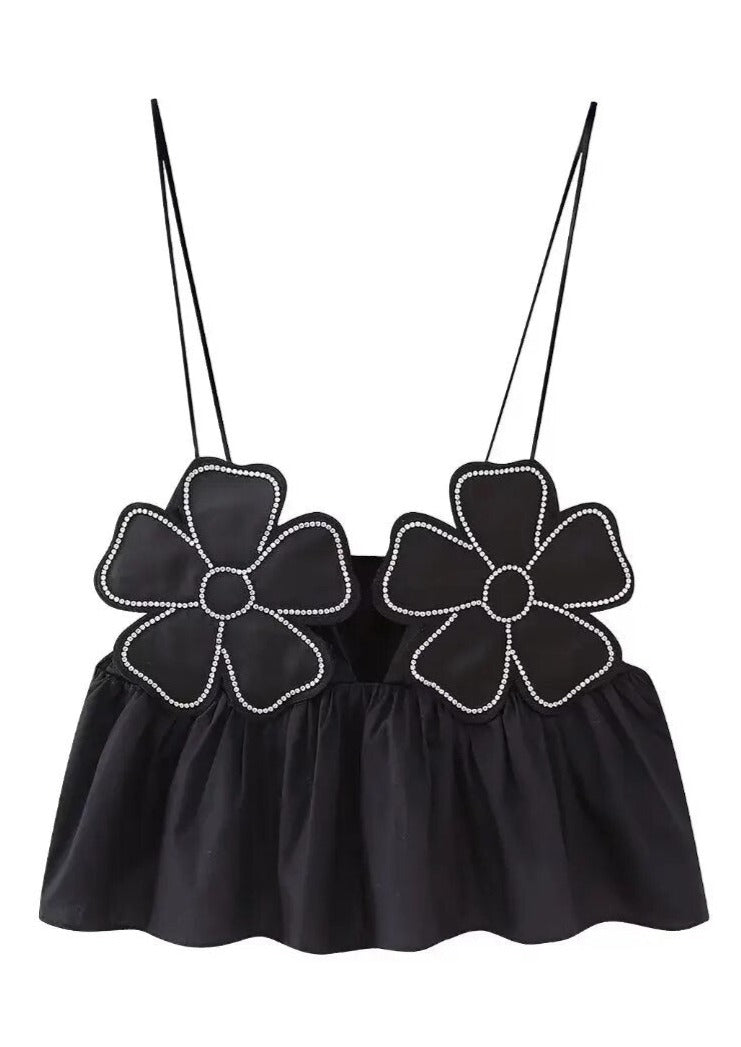 Flower Peplum Top - Halter Neck Detail