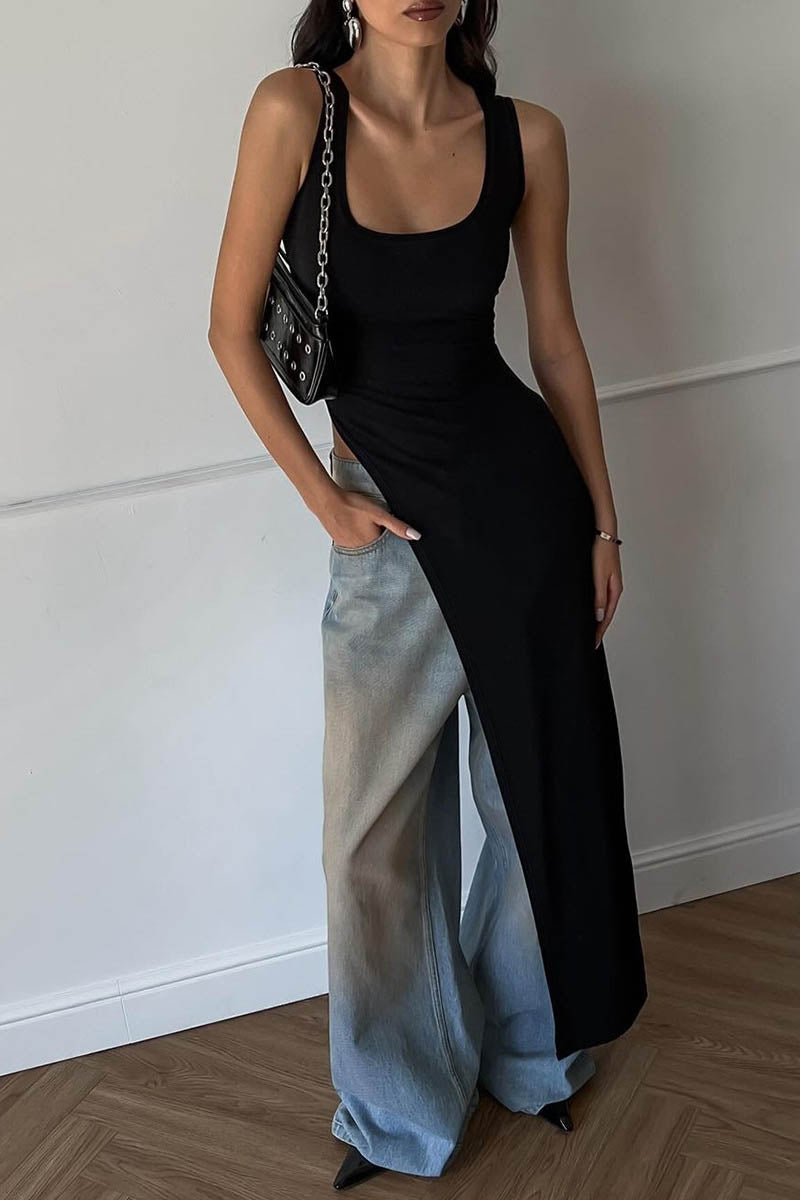 Figurbetontes Top mit hohem Schlitz