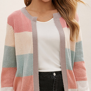 Damen Strickcardigan – Gestreiftes Color Block Design, Offene Front-74430-b7d7e3fb-8756-4304-aa65-510c351829d7