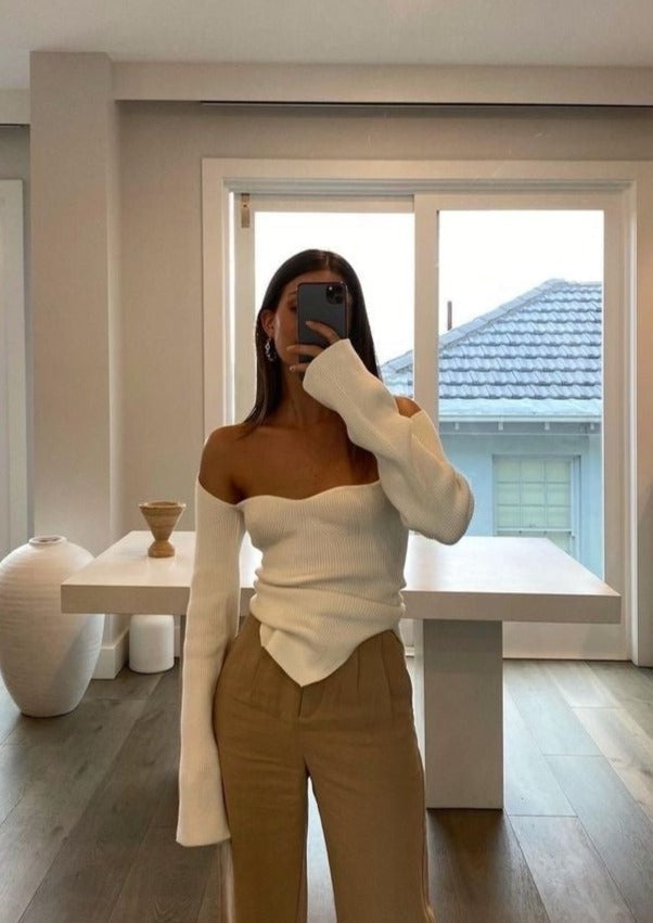 Ribbed Knit Top - Asymmetrical Hemline