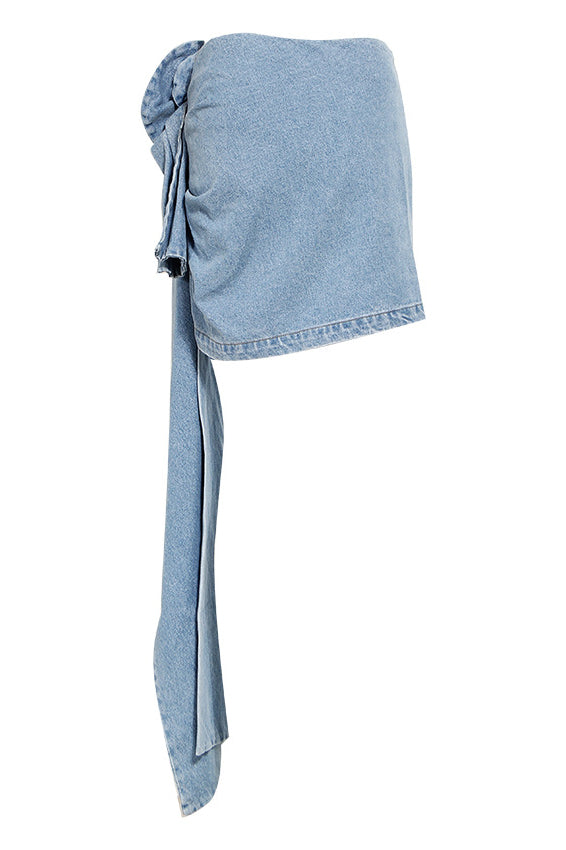 Denim Minirock mit skulpturaler Blume