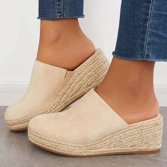 Damen Schuhe Wildleder Keilabsatz Espadrille Slip-On-83367-bda5abc9-e5c2-4489-84da-0eb6b84e83df