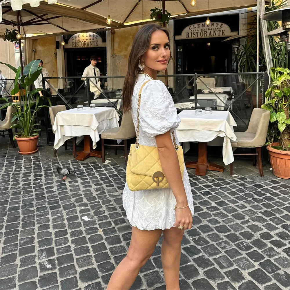 Damen Weißes Besticktes V-Ausschnitt Kurzarm Kleid-83645-c14c046f-ac50-4375-945c-829d78cd6690