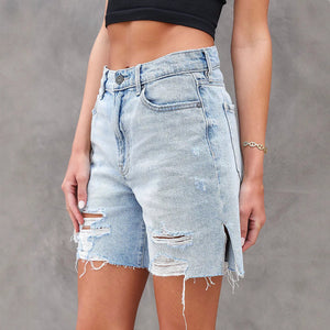 Damen Shorts – Distressed Denim, Seitenschlitze, Moderner Schnitt, AVA MODA-83378-c6afe778-ec9a-48be-b02d-d252ccb19ece