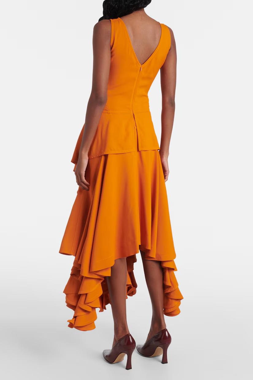 High-Low Kleid Orange - V-Ausschnitt