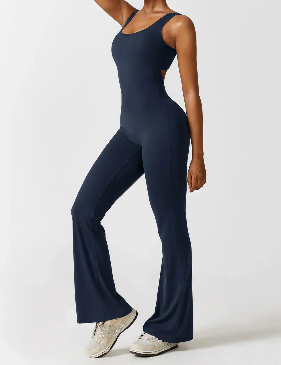 Damen Jumpsuit – Ärmellos, Offener Rücken, Schlaghose, Figurbetont, Dehnbar-83507-dd50cfa3-f925-4eae-a889-56d1f129a939
