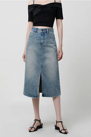 Vintage Denimrock mit Schlitz & Midi-Länge