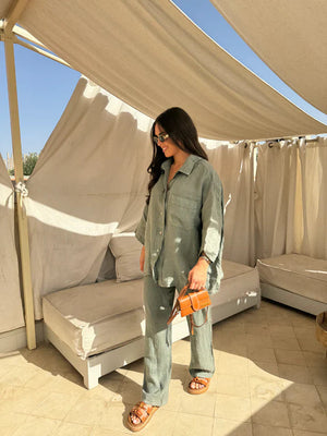 Damen Leinen Zweiteiler – Button-Down Hemd & Hose, lockere Passform-82126-e309de9a-6e4c-4f25-885b-13fae0f03f4e