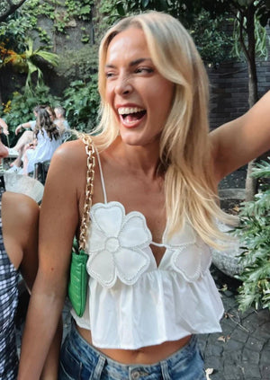 Flower Peplum Top - Halter Neck Detail