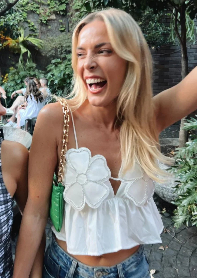 Flower Peplum Top - Halter Neck Detail